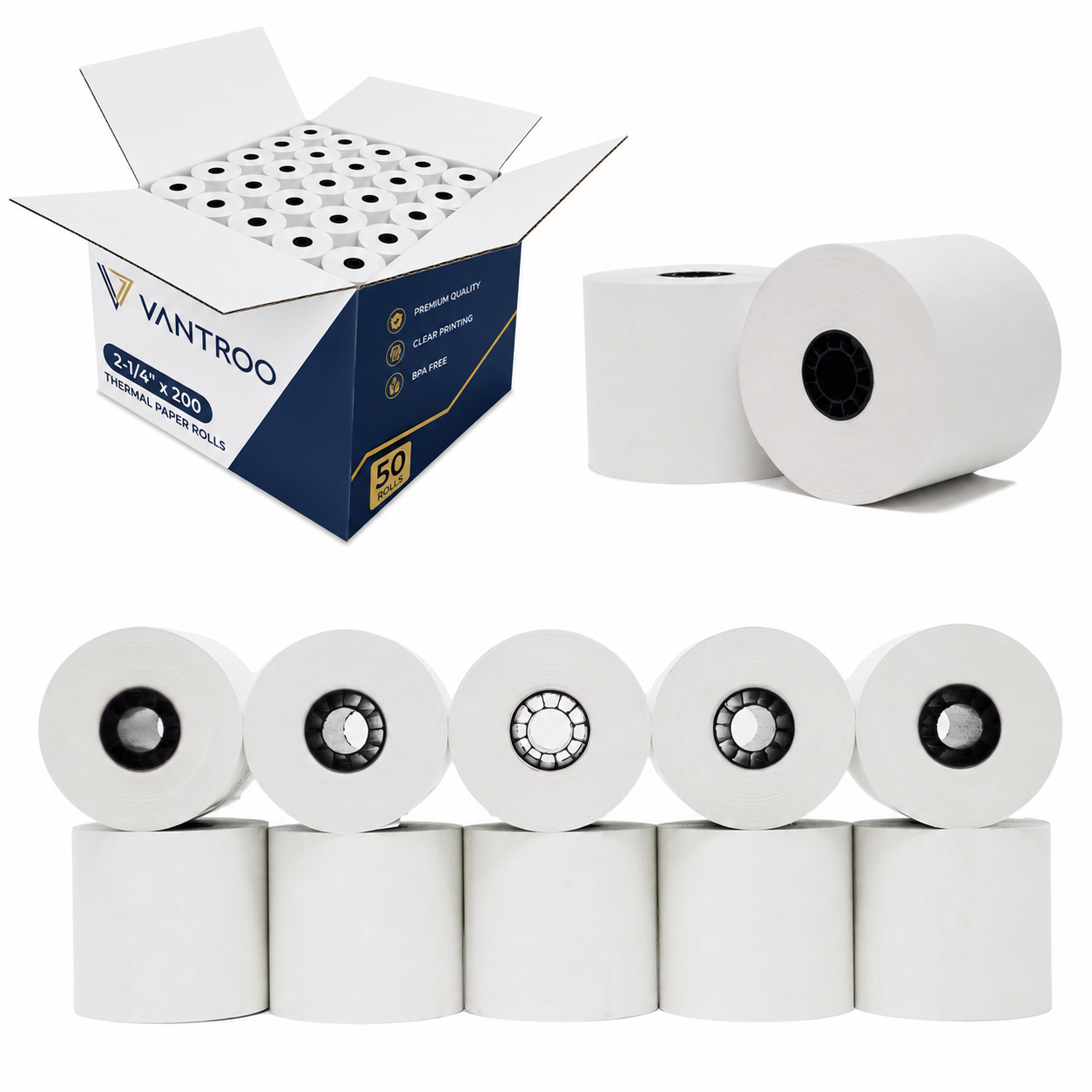 2-1/4" x 200' Thermal Paper Credit Card Receipt Rolls – 50 Rolls | BPA FREE | VANTROO
