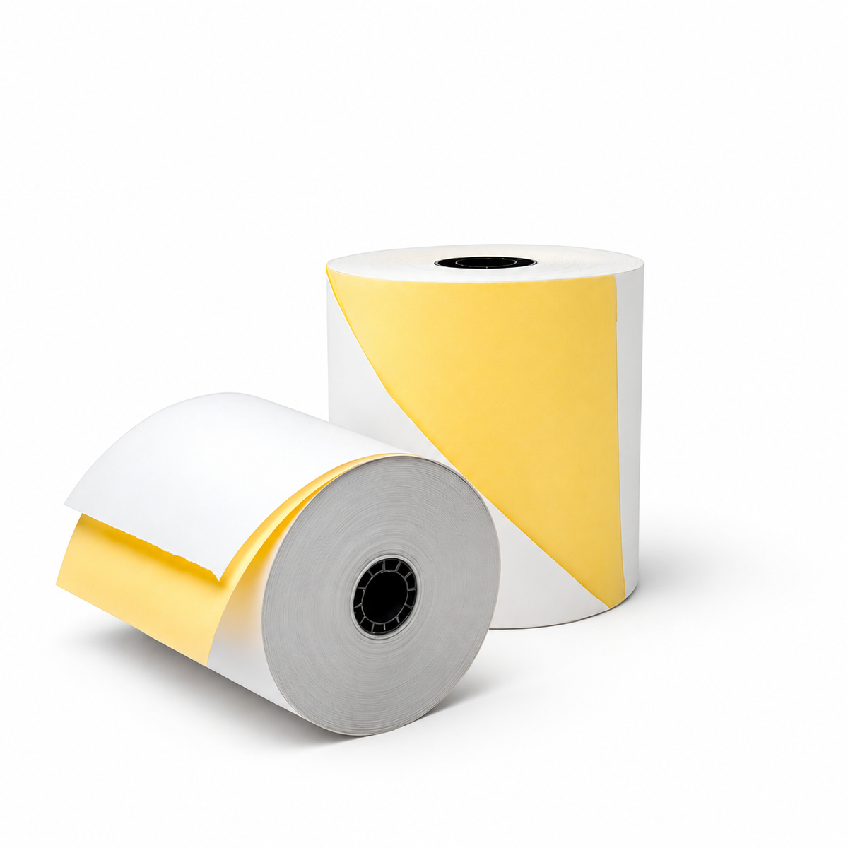 VANTROO 3" x 95' 2-ply carbonless paper rolls, white/yellow, 50 pack, product image 4