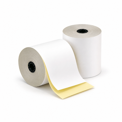VANTROO 3" x 95' 2-ply carbonless paper rolls, white/yellow, 50 pack, product image 2