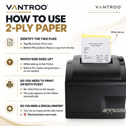 VANTROO 3" x 95' 2-ply carbonless paper rolls, white/yellow, 50 pack, product image 5