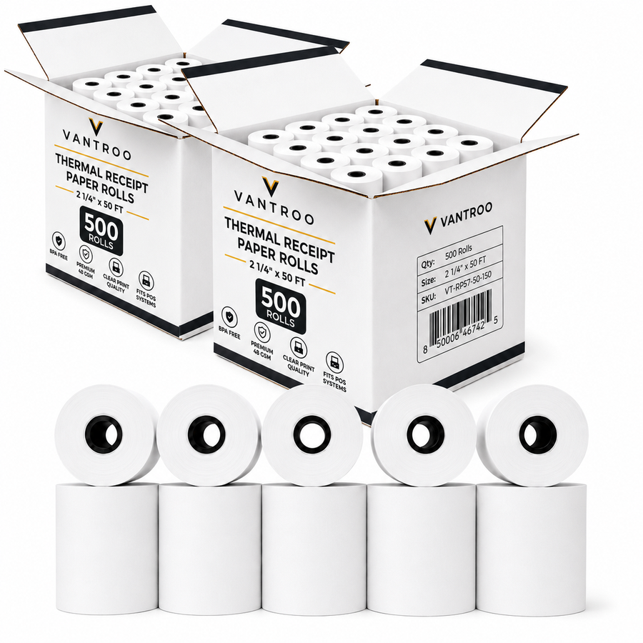 2-1/4" x 50' Thermal Receipt Paper Rolls | 500 Pack | BPA Free | VANTROO