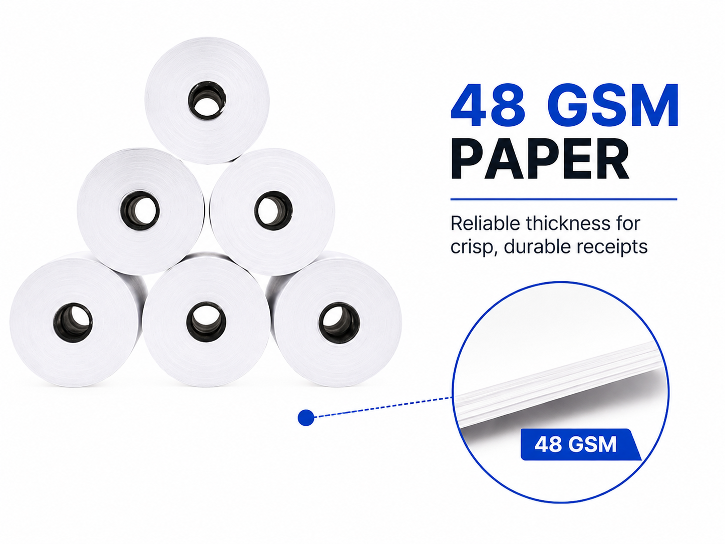 Premium VANTROO 2-1/4 x 50 ft BPA-Free Thermal Receipt Paper Rolls – 50 Pack 48 gsm premium thermal receipt paper rolls 
