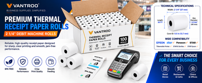 2-1/4" x 50' Thermal Receipt Paper Rolls | 50 Pack | BPA Free | VANTROO