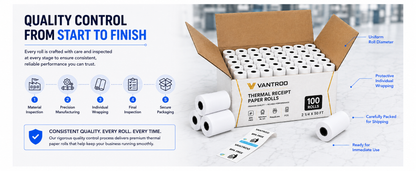 2-1/4" x 50' Thermal Credit Card Receipt Rolls – 5 Rolls | 48 GSM | BPA FREE | VANTROO