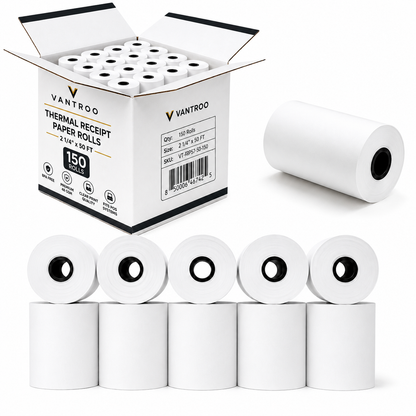 VANTROO 2-1/4 x 50 ft Receipt Paper Rolls with Long Image Life and BPA-Free Coating Commercial Thermal Receipt Paper for Restaurants, Pharmacies and Grocery Stores Premium BPA-Free Thermal Paper Rolls for Daily Commercial Printing