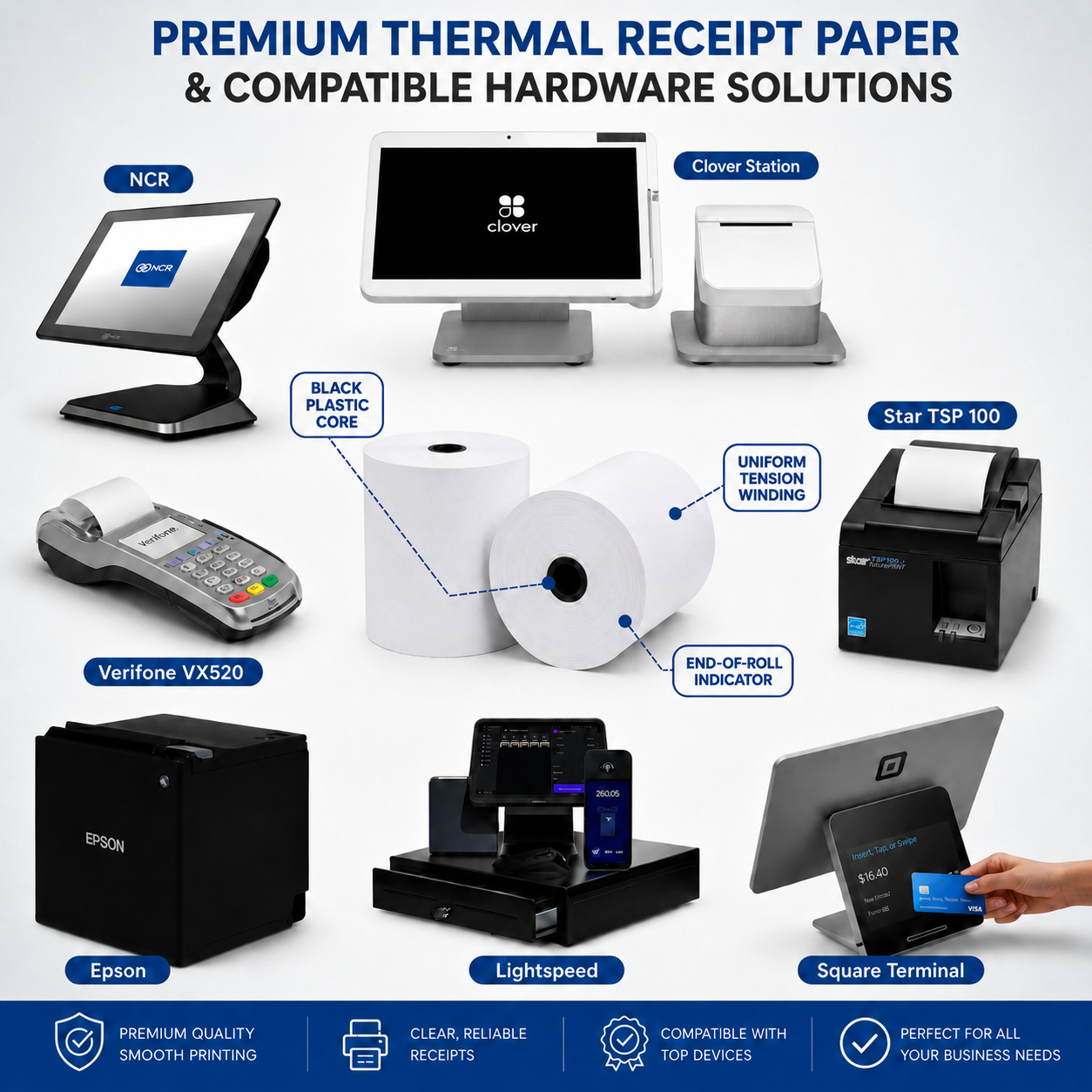 BPA-free receipt paper rolls for high-volume POS printing and daily business use
