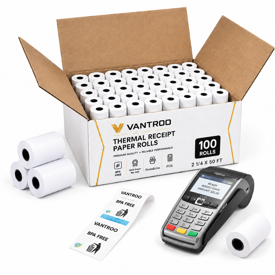 2-1/4" x 50' Thermal Receipt Paper Rolls | 100 Pack | BPA Free | VANTROO