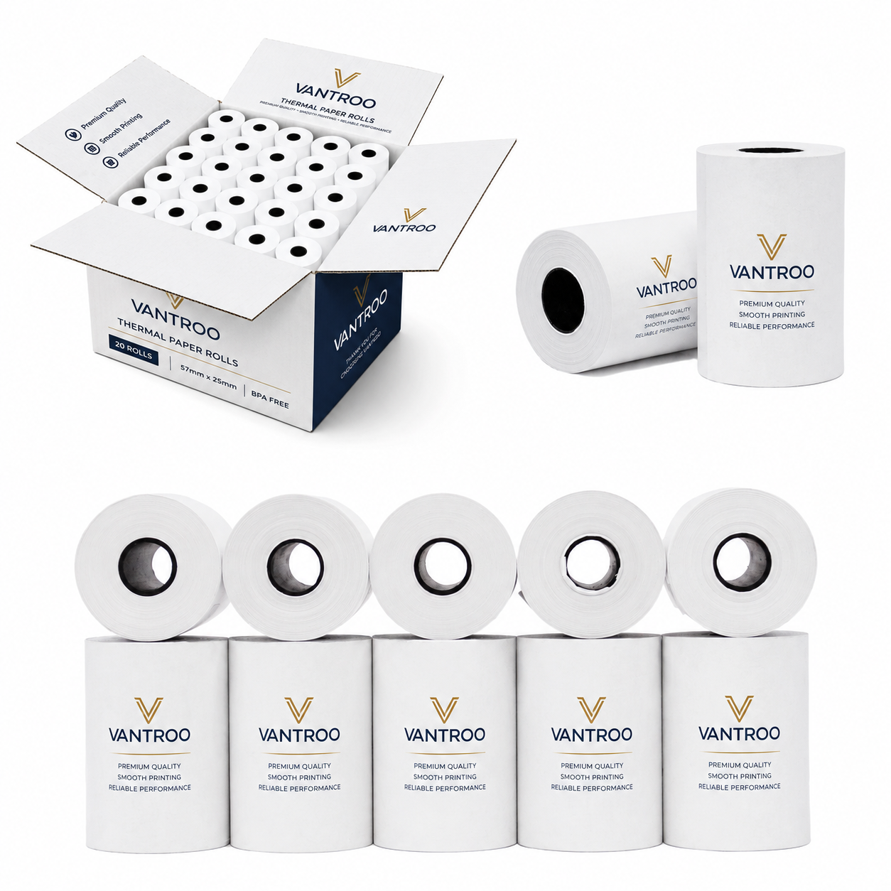 2-1/4" x 70' Thermal Paper Credit Card Receipt Rolls – 50 Rolls | BPA FREE | VANTROO
