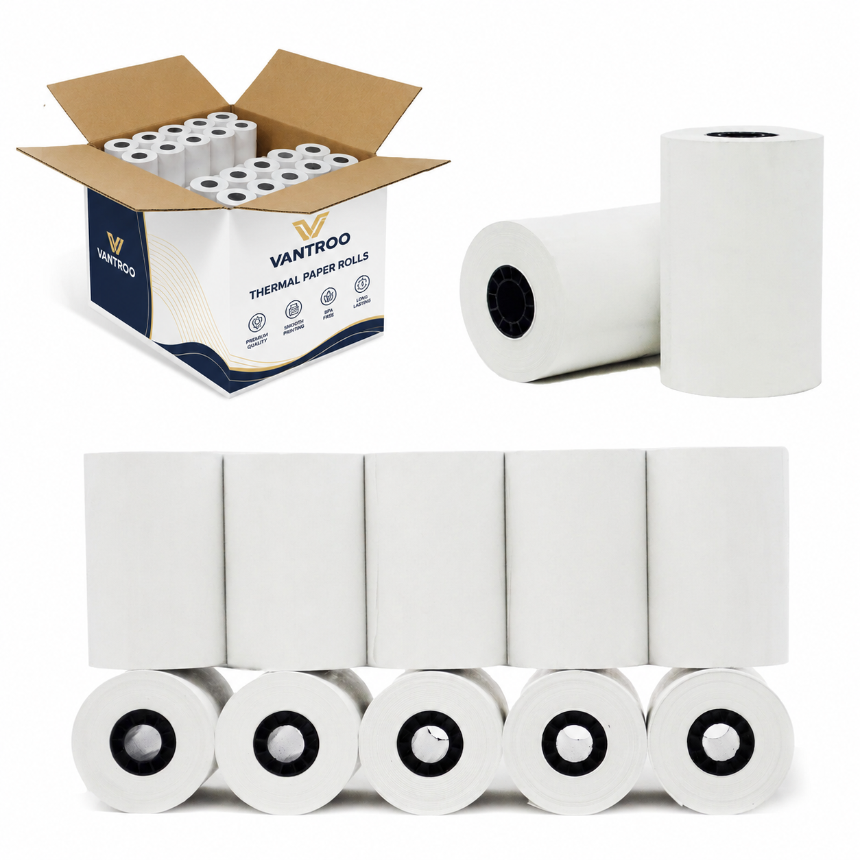 3-1/8" x 119' Thermal Receipt Printing Paper Rolls – 50 Rolls | 48 GSM | BPA FREE | VANTROO