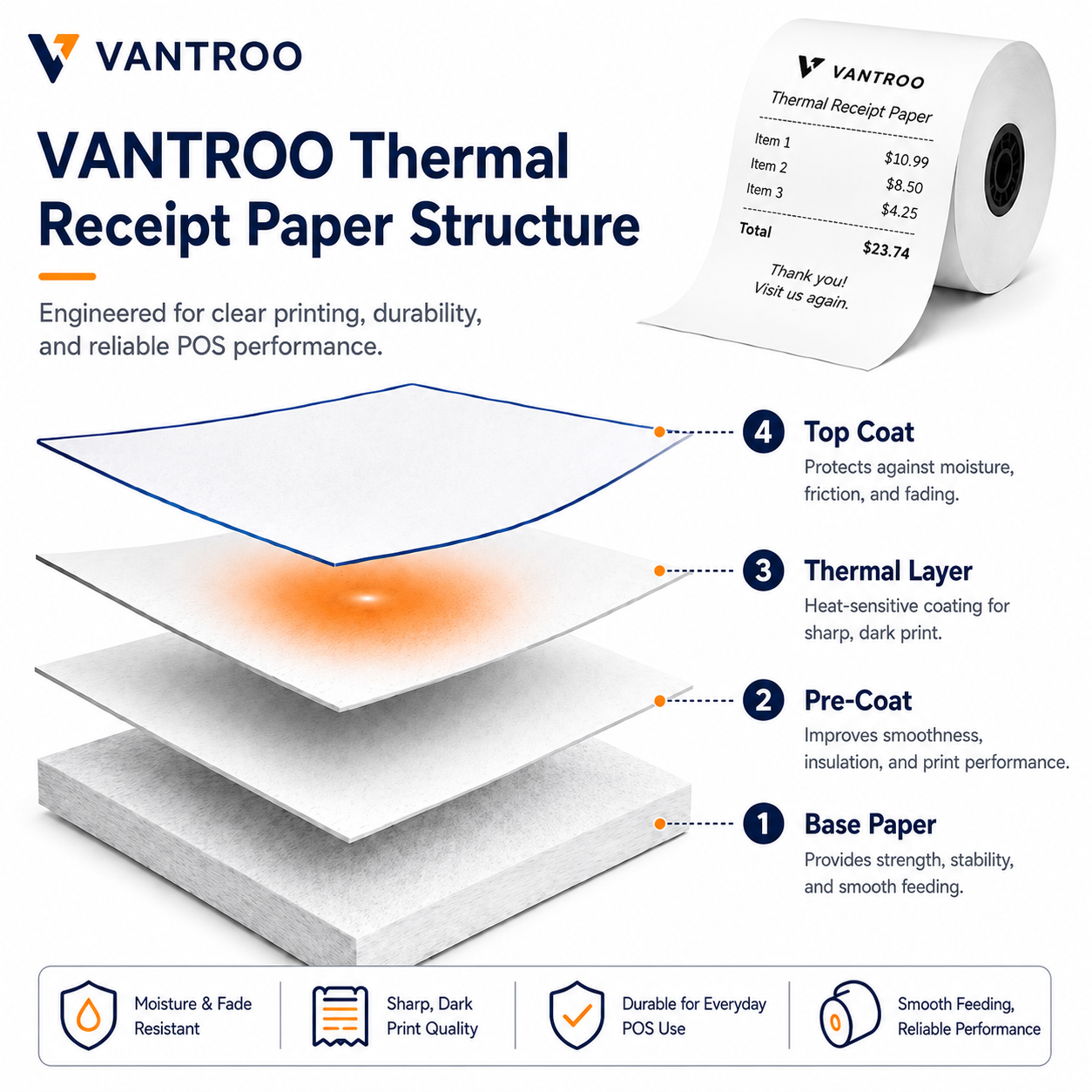 Image 4: receipt paper rolls 3 1/8 x 200 thermal printer paper square terminal Moneris Clover Star epson printer receipt paper rolls VANTROO
