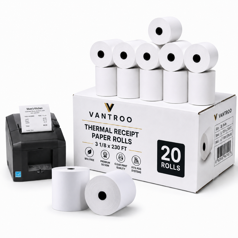 3-1/8" x 230' Thermal Receipt Paper Rolls | 20 Pack | BPA Free | VANTROO