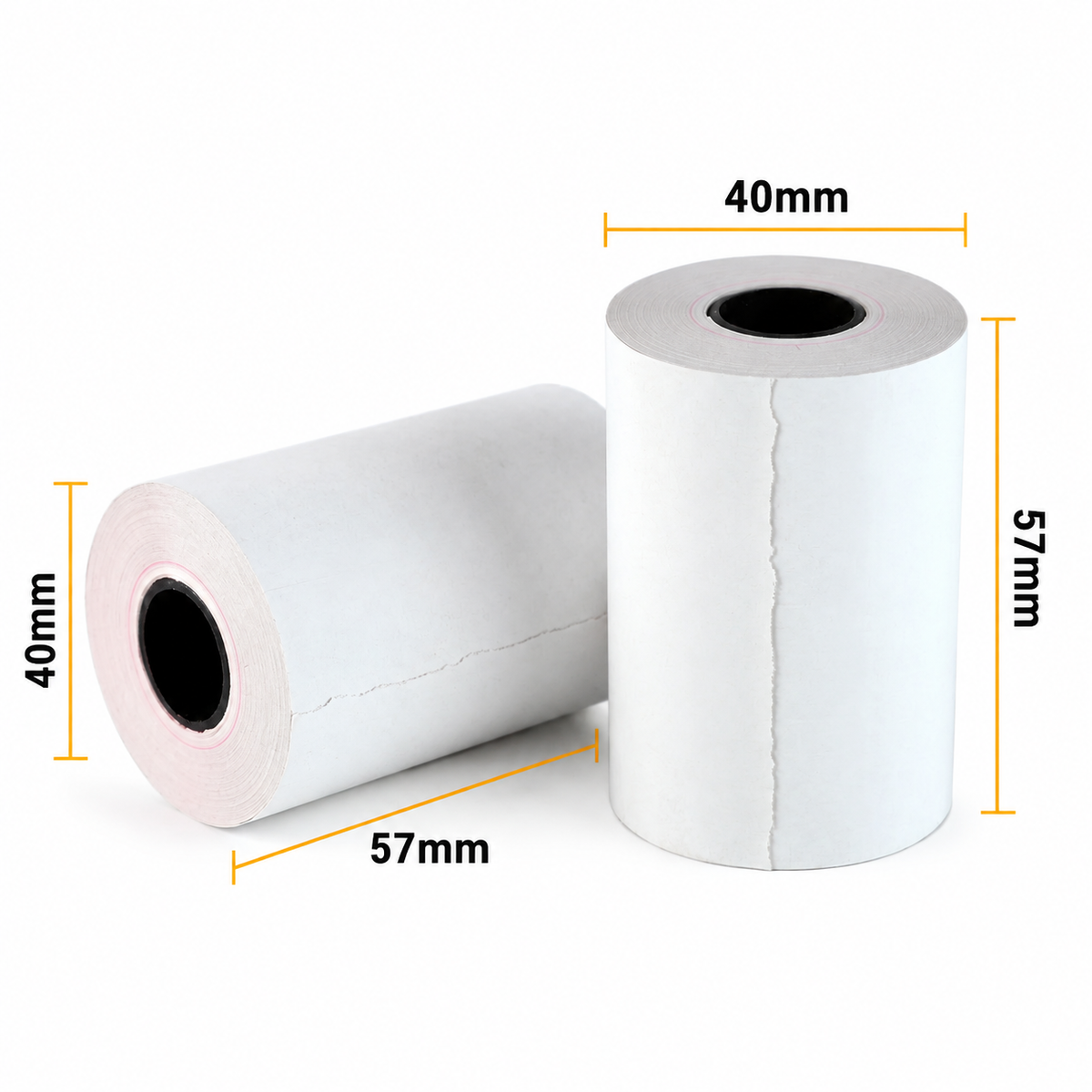 VANTROO 2 1/4 x 50 ft thermal paper roll dimension diagram showing 57mm width and 40mm roll diameter.