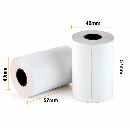 VANTROO 2 1/4 x 50 ft thermal paper roll dimension diagram showing 57mm width and 40mm roll diameter.