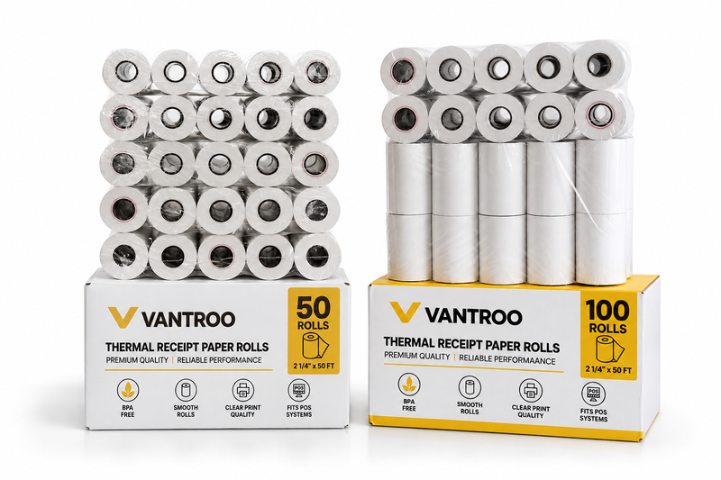2-1/4" x 50' Thermal Receipt Paper Rolls | 150 Pack | BPA Free | VANTROO