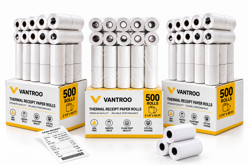 2-1/4" x 50' Thermal Receipt Paper Rolls | 500 Pack | BPA Free | VANTROO