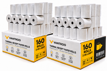 VANTROO 3-1/8" x 230' (80mm) thermal receipt paper rolls, 160 pack