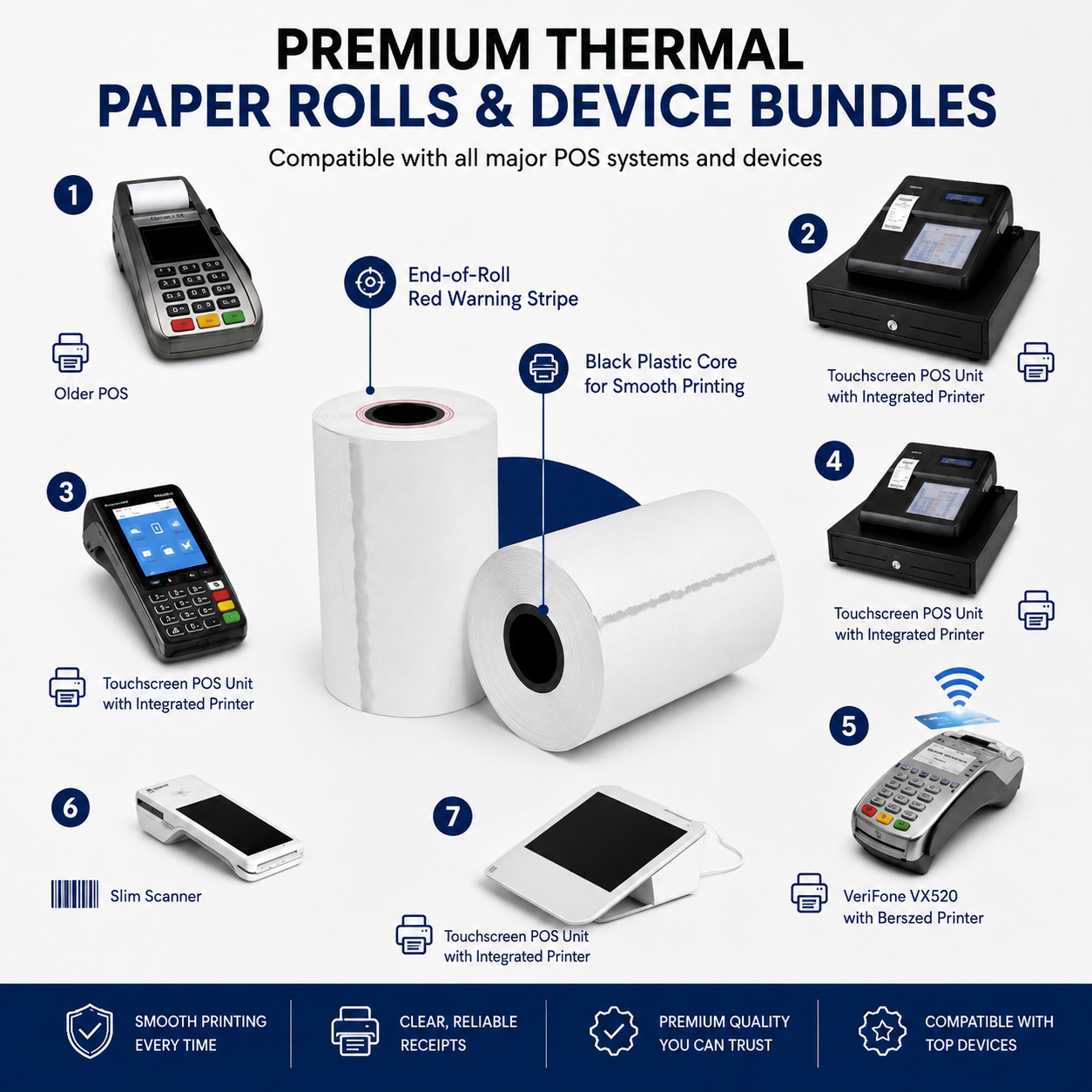 Thermal receipt paper rolls for Square, Clover, Epson and Star POS printers