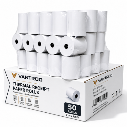 3 1/8" x 230' BPA Free Thermal Receipt Paper Rolls - 50 Rolls Case for POS Cash Registers Rolls