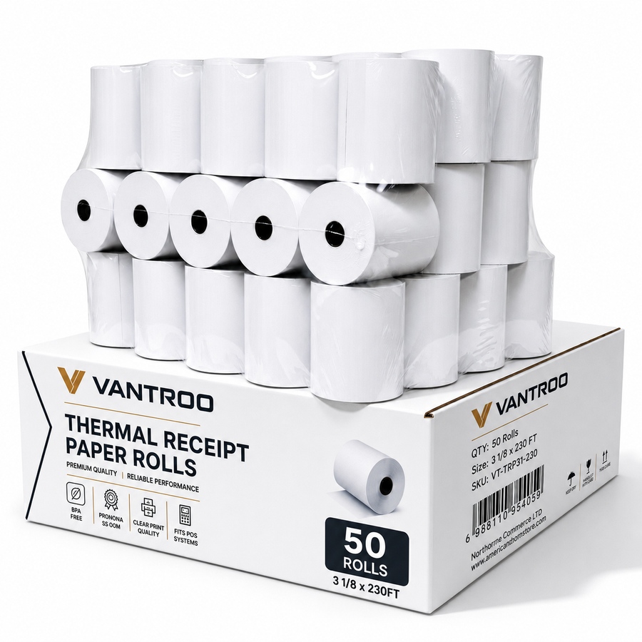 3 1/8" x 230' BPA Free Thermal Receipt Paper Rolls - 50 Rolls Case for POS Cash Registers Rolls