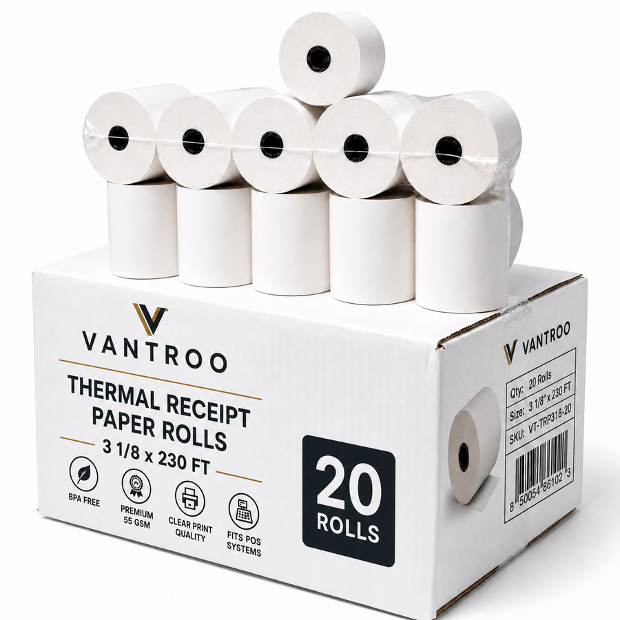 3 1/8" x 230' BPA Free Thermal Receipt Paper Rolls - 20 Rolls Case for POS Cash Registers Rolls