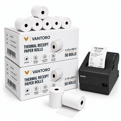 3-1/8" x 200' Thermal Receipt Paper Rolls | Pack of 100| BPA FREE- POS Receiptrolls® by VANTROO