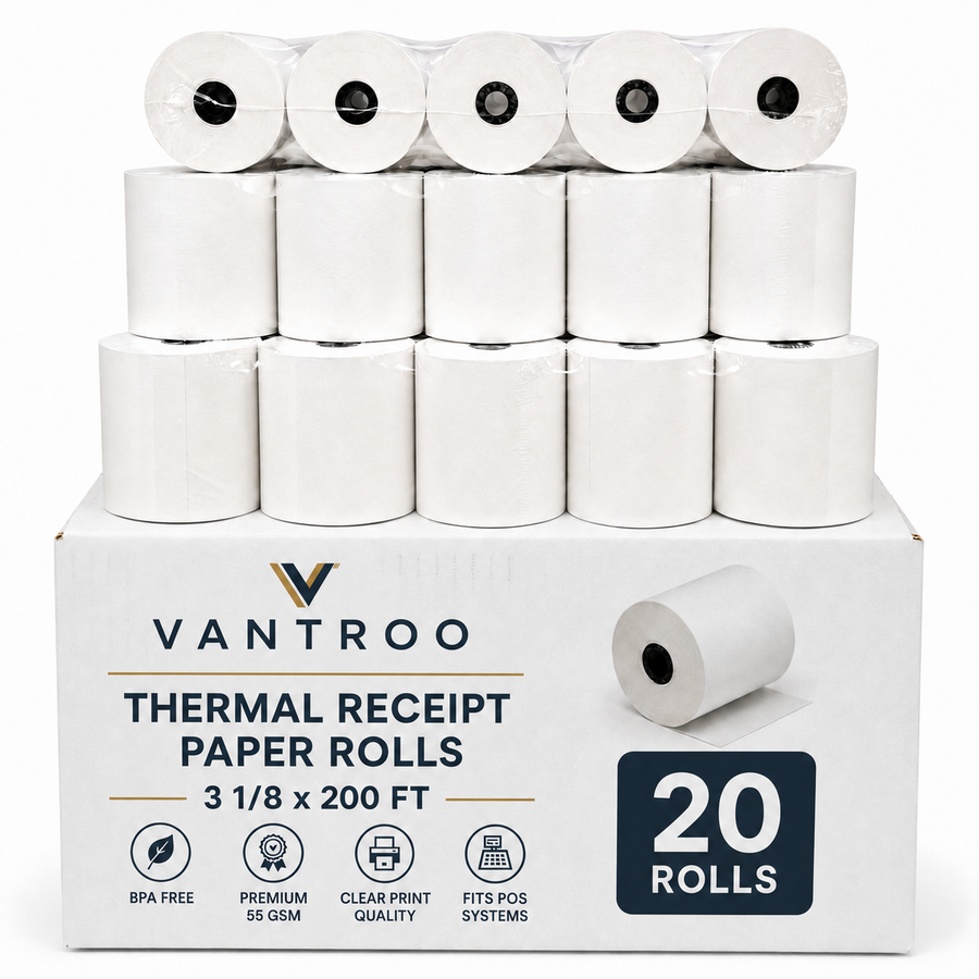 3-1/8" x 200' Thermal Receipt Paper Rolls | Pack of 20 | Receiptrolls® by VANTROO