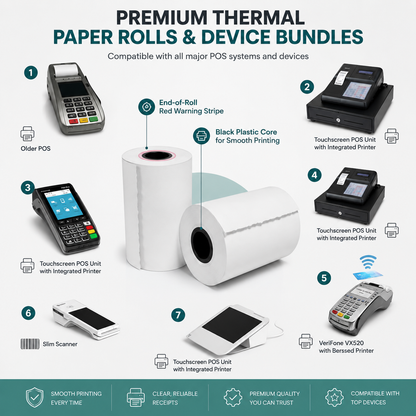 2-1/4" x 50' Thermal Credit Card Receipt Rolls – 5 Rolls | 48 GSM | BPA FREE | VANTROO