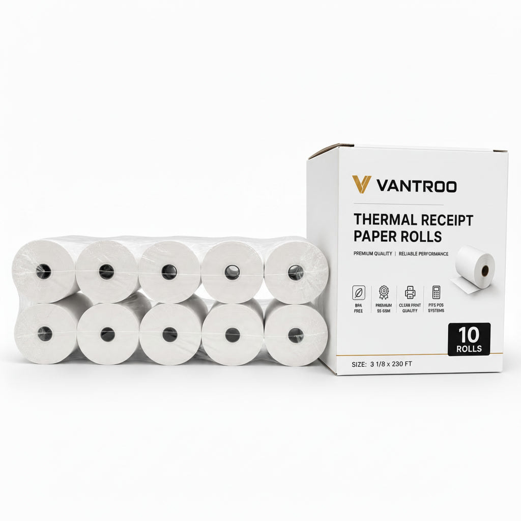 3 1/8" x 230' BPA Free Thermal Receipt Paper Rolls - 10 Rolls Case for POS Cash Registers Rolls (Copy)